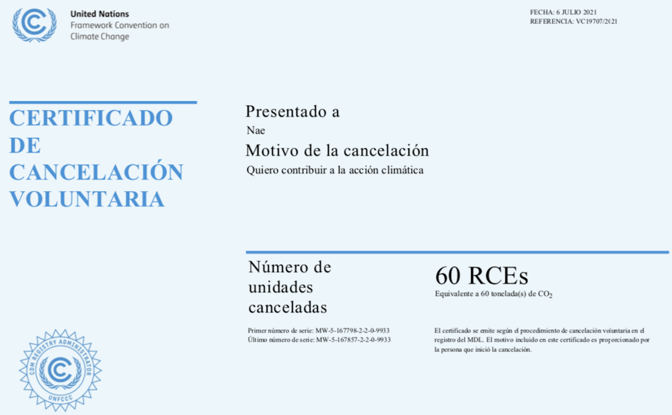 Certificado huella de carbono