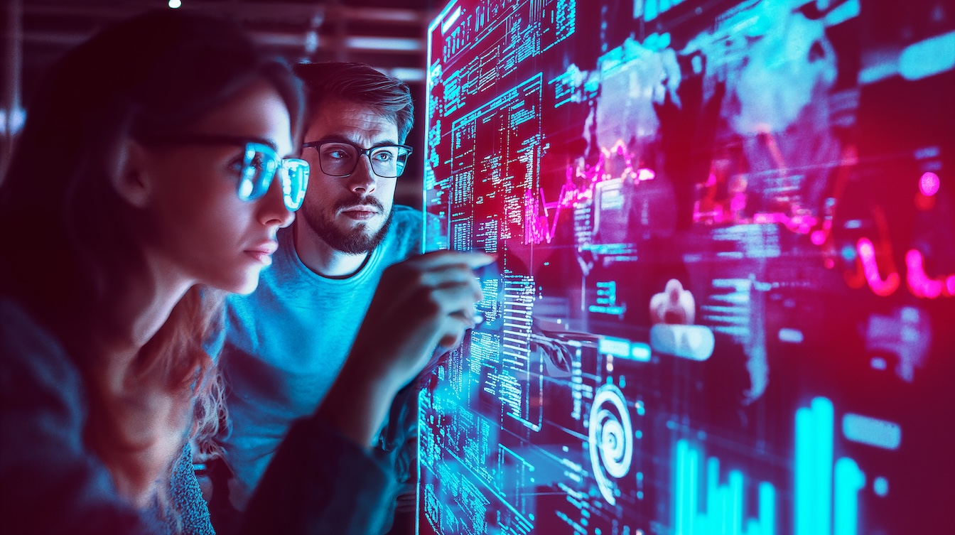 Dos personas consultando una pantalla